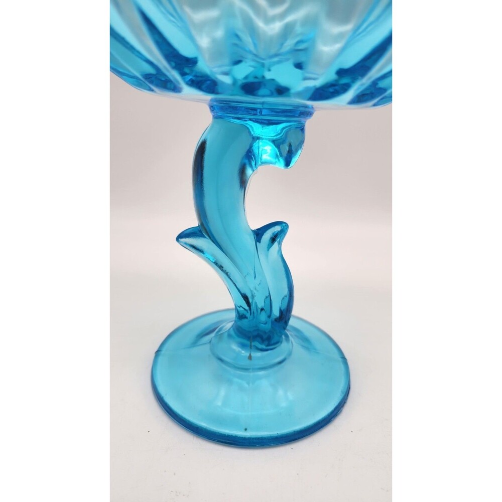 Vintage Indiana Glass Aqua Blue Lotus Shape Compote Candy Dish Art Deco - Picture 5 of 9